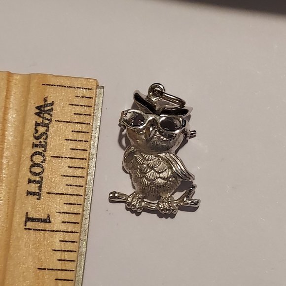 Silver Owl with movable glasses Charm - Picture 4 of 5